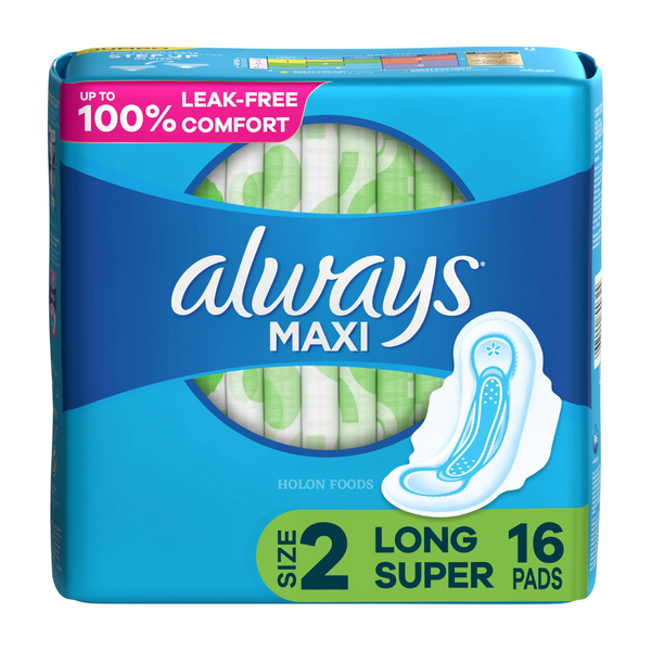 Always Maxi Pads Unscented with Wings Long Size 2 16 ct