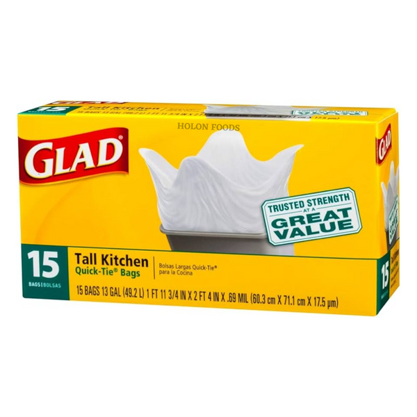 Glad Quick Tie Tall Kitchen 13 Gallons White Plastic Bag 15 ct