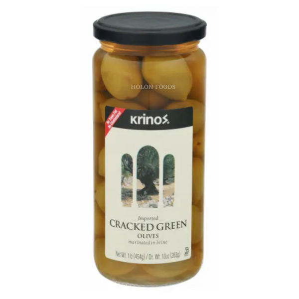 Krinos Cracked Green Olives 16 oz