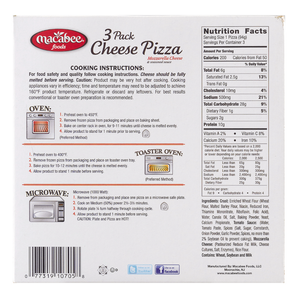 Macabee 3 Pack Cheese Pizza 10 oz