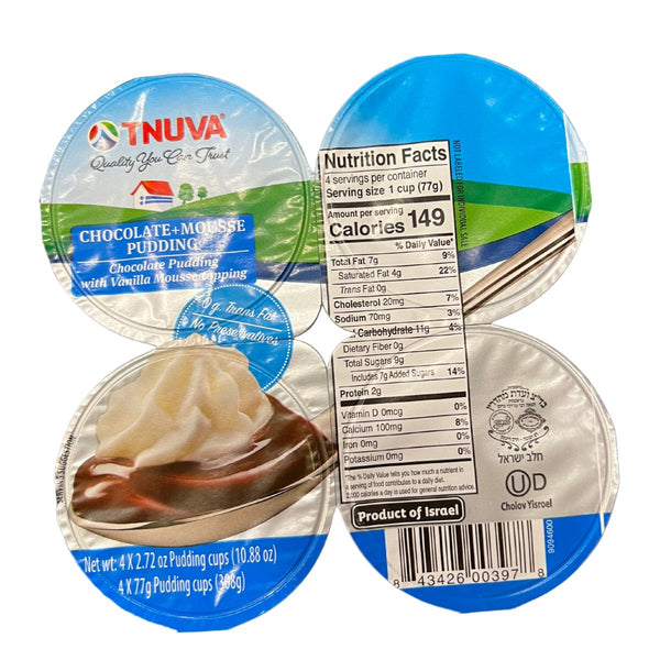 Tnuva Chocolate Pudding with Vanilla Mousse Topping 4-Pack